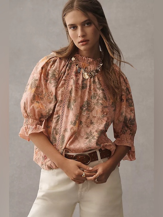 Pilcro Tops - Pilcro Puff-Sleeve High-Neck Blouse